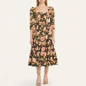 Cara Cara Blue Hill Dress in Green Olive Floral size 8
